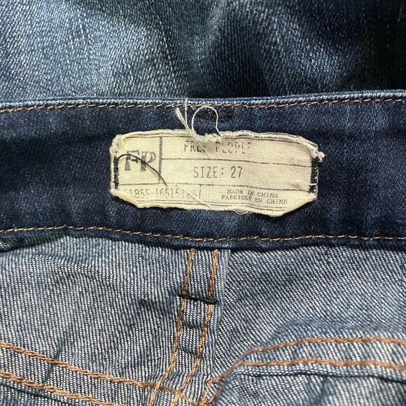 Free People Denim Overalls Sz 27 Blue Distressed Open Back Casual Boho Utility - Picture 13 of 16